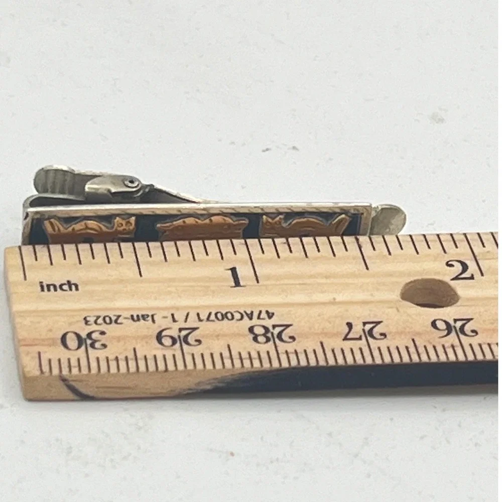 Vintage Peru / Mexico Sterling Silver & 18K Tie Bar alligator Clip Inca mythical